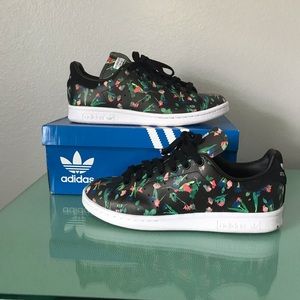 Adidas Originals Black Floral Stan Smith Sneakers